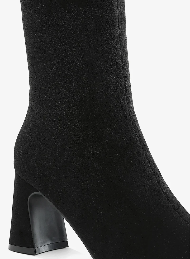 لندن راج حذاء للكاحل من الألياف الدقيقة بمقدمة مربعة باللون الأسود