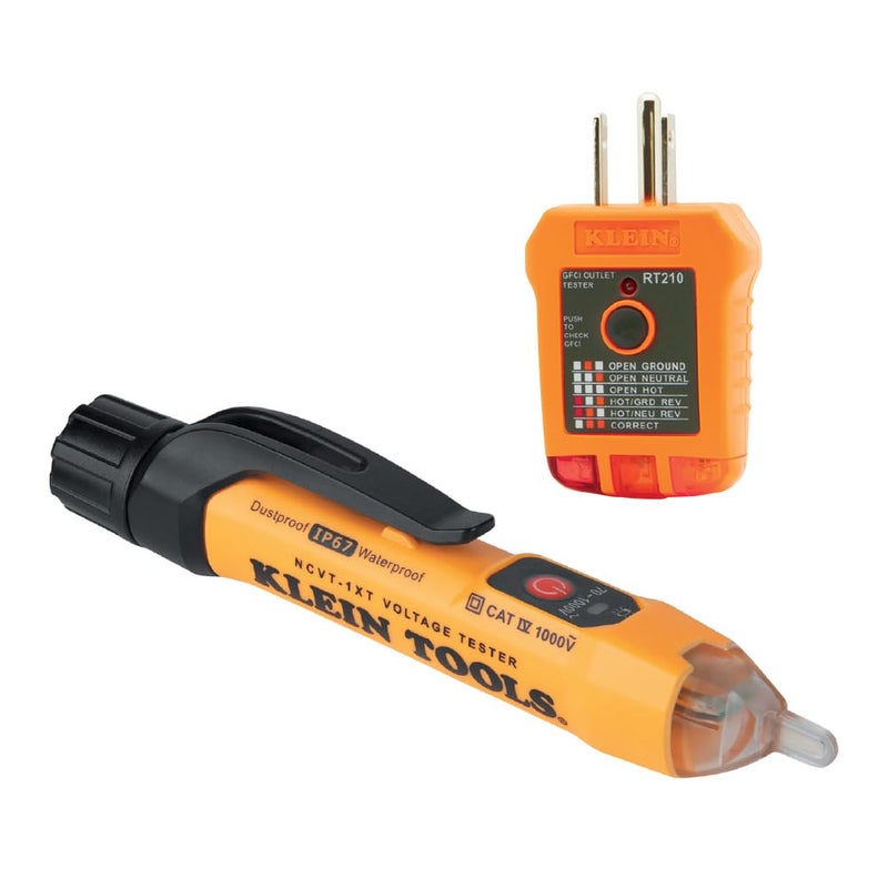 Klein Tools NCVT1XTKIT NonContact Low Voltage Tester Pen and GFCI Outlet Premium Test Kit 70V to 1000V AC Detects Common Wiring Problems
