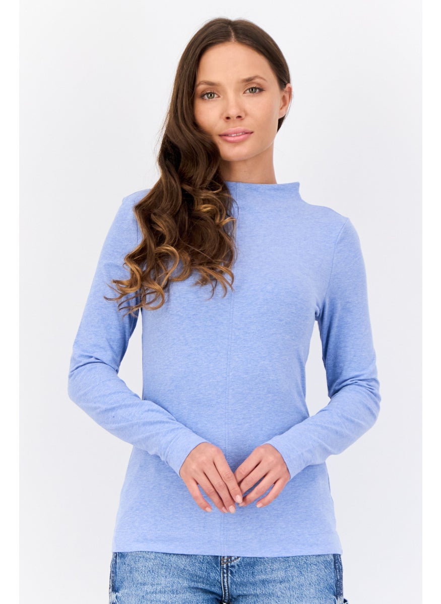 ESPRIT Women Funnel Neck Heather Long Sleeves Top, Light Blue  - Image 1