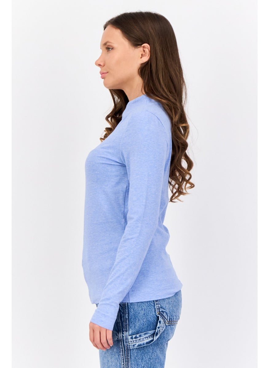 ESPRIT Women Funnel Neck Heather Long Sleeves Top, Light Blue  - Image 3