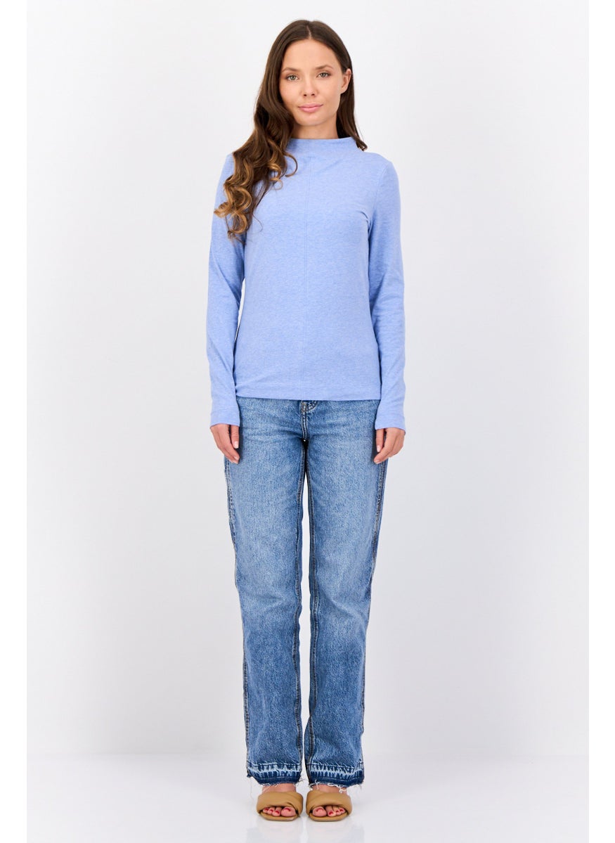 ESPRIT Women Funnel Neck Heather Long Sleeves Top, Light Blue  - Image 4