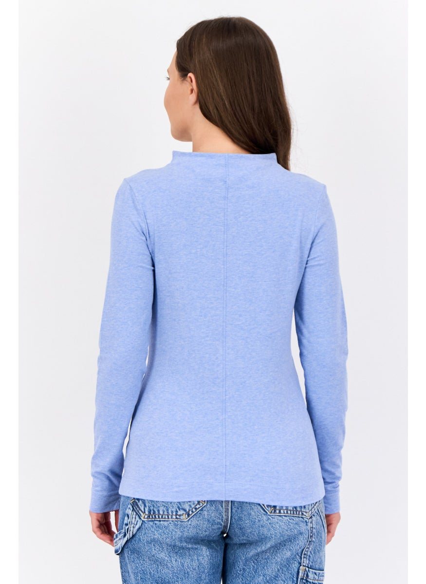 ESPRIT Women Funnel Neck Heather Long Sleeves Top, Light Blue  - Image 2
