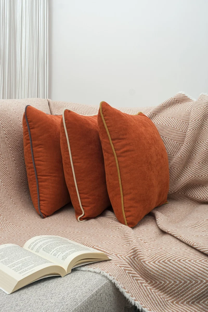 Özsay Home Orange Panorama Cream Piping Throw Pillow Cover 45x45 - With 3 Different Piping Options!