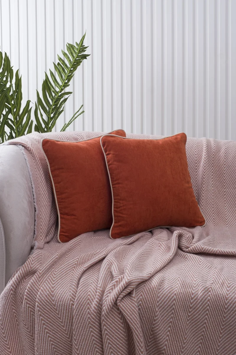 Özsay Home Orange Panorama Cream Piping Throw Pillow Cover 45x45 - With 3 Different Piping Options!