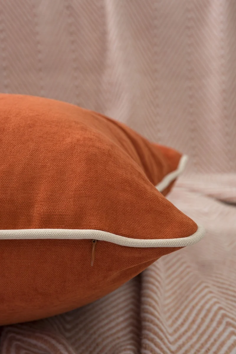 Özsay Home Orange Panorama Cream Piping Throw Pillow Cover 45x45 - With 3 Different Piping Options!