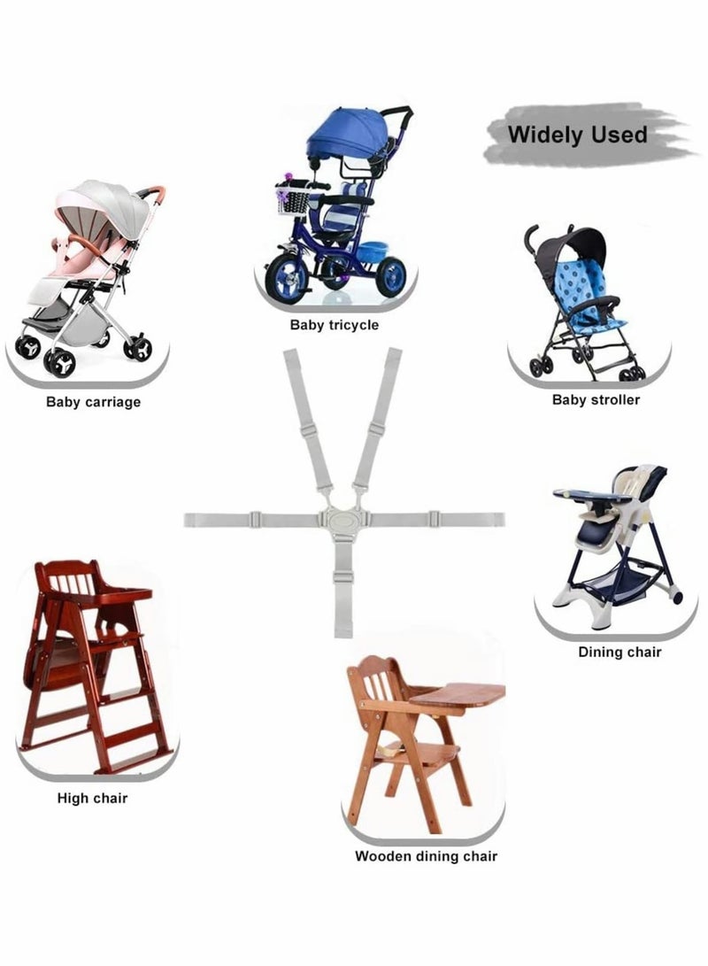 Baby Seat Belt,  5 Point Harness Straps, High Chair Harness, Universal High Chair Strap,s Baby Safety Strap, Belt Adjustable Harness, for High Chair Kids Stroller Pram Buggy - Gray - Image 3