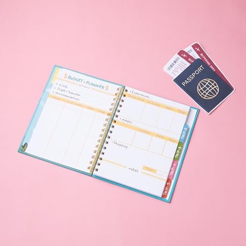 QWIRK Travel Planner & Journal Combo - 2-in-1 Travel Organizer with Sticker Book, Bookmark & Back Pocket - Hard Cover, Gold Wiro-Binding, 366 Pages - Image 5