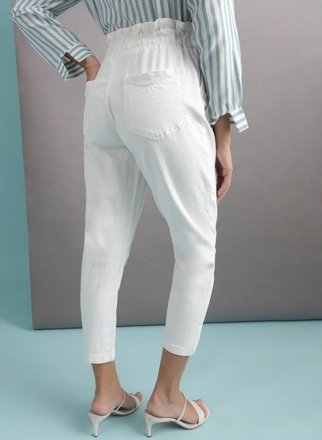 Freehand White Freehand Women Paperbag Waist Mom Fit Jeans for Women | Best Price UAE