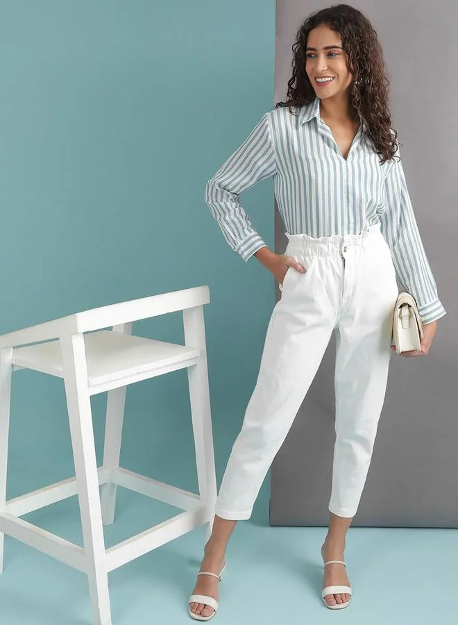 Freehand White Freehand Women Paperbag Waist Mom Fit Jeans for Women | Best Price UAE