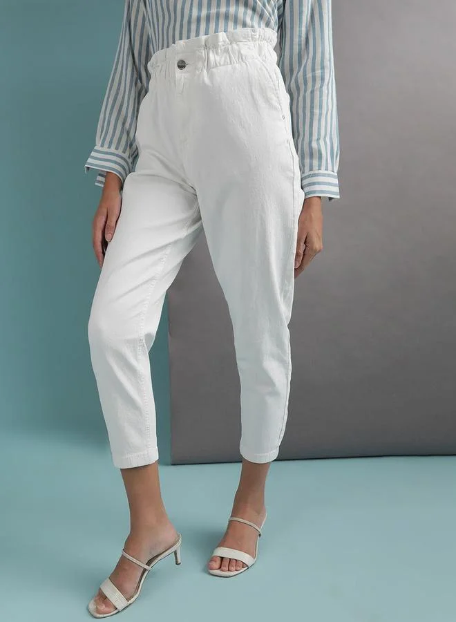 Freehand White Freehand Women Paperbag Waist Mom Fit Jeans for Women | Best Price UAE