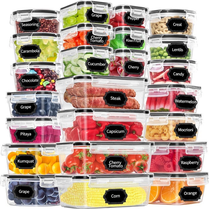 48 PACK FOOD STORAGE CONTAINERS WITH AIRTIGHT LIDS 24 CONTAINERS 24 LIDS KITCHEN STORAGE CONTAINERS FOR PANTRY ORGANIZERS AND STORAGE MEAL PREP CONTAINER WITH LABELS MARKER
