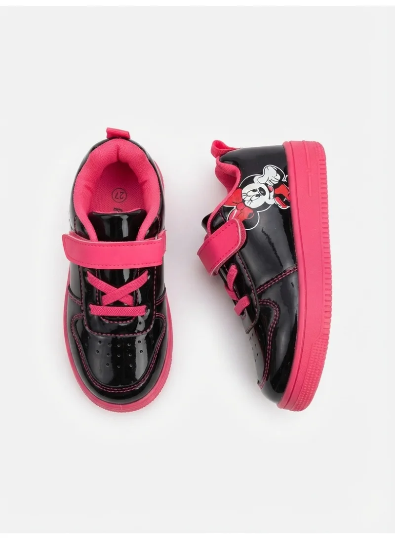 Minnie Mouse Minnie Mouse Girls' Black & Pink Hook and Loop Strap Sneakers