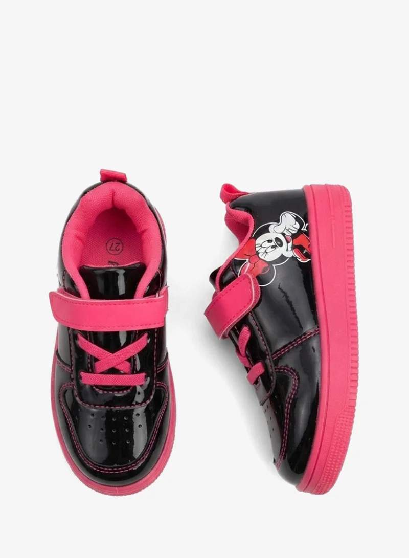 Minnie Mouse Minnie Mouse Girls' Black & Pink Hook and Loop Strap Sneakers