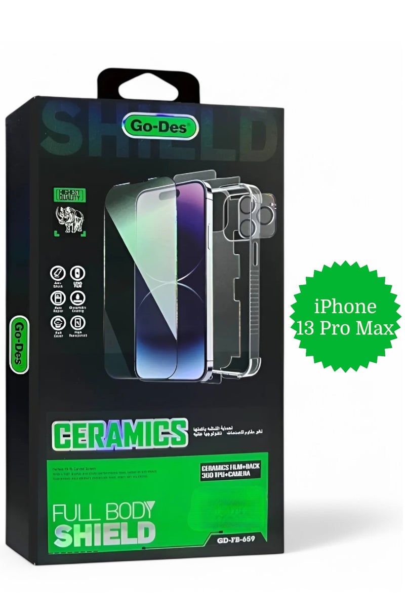جو-ديز بكج الحماية الكاملة لـ آيفون 13 برو ماكس (iPhone 13 Pro Max) جراب حماية مصنوع من مواد عالية الجودة, حماية الشاشة بوضوح عالي, واقي عدسات الكاميرا, واقي لحماية خلفية الهاتف, حماية قصوى ضد الخدوش والكسر
