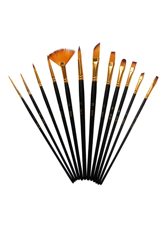 NIBEMINENT 12-Piece Multiple Mediums Brushes with Nylon Hair Black/Gold - Image 1