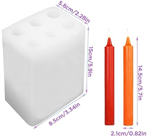 TOPYS 6 Holes Long Cylinder Silicone Candle Molds, Pillar Cylinder Shape Mold for Aromatherapy Candle Soy Wax Soap Clay Craft Plaster Resin Handmade Crafts Gifts Birthday Cake Decor(5.9in) - Image 2