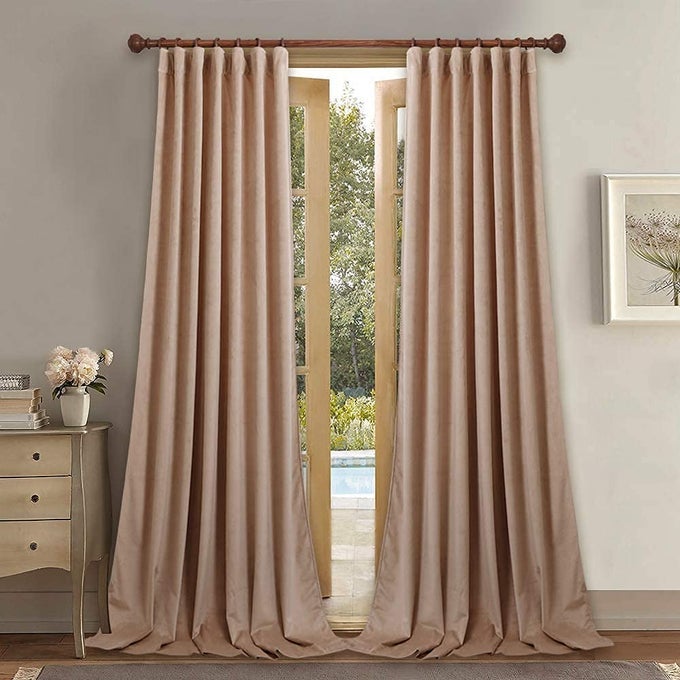 BLUSH BEIGE VELVET CURTAINS LIGHT BLOCKING KIDS CURTAINS FOR GIRLS BEDROOM ROD POCKET BACK TAB PRIVACY THERMAL INSULATED DRAPES FOR NURSERYCLASSROOM W52 X L84 INCHES 2 PANELS