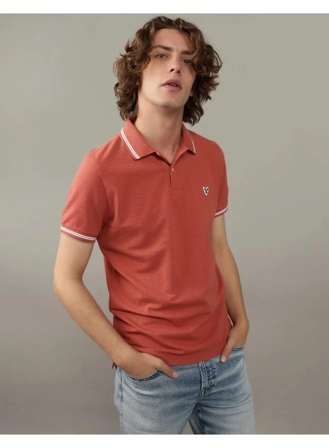 American Eagle Collar Line Logo Detail Short Sleeve Polo Shirt
