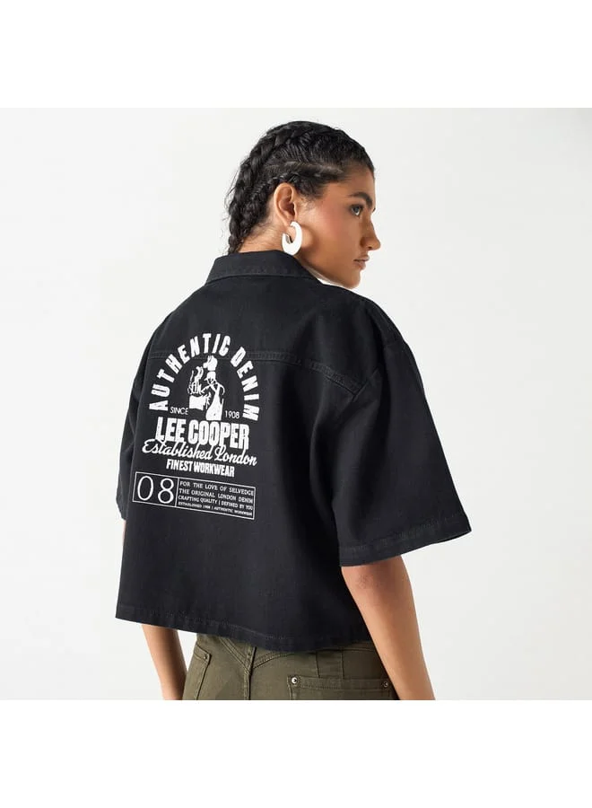 Lee Cooper Lee Cooper Printed Crop Denim Shirt with Short Sleeves