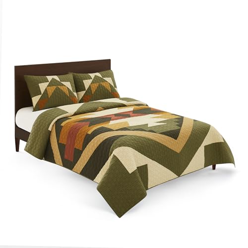 Pendleton King Quilt Set – 100% Cotton 3 Piece Quilt Set with Shams, Soft Lightweight Bedding for King Size Bed, Green & Beige Patterned Comforter Alternative, King Bedding Set (Tumalo) - Image 1