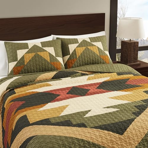 Pendleton King Quilt Set – 100% Cotton 3 Piece Quilt Set with Shams, Soft Lightweight Bedding for King Size Bed, Green & Beige Patterned Comforter Alternative, King Bedding Set (Tumalo) - Image 3