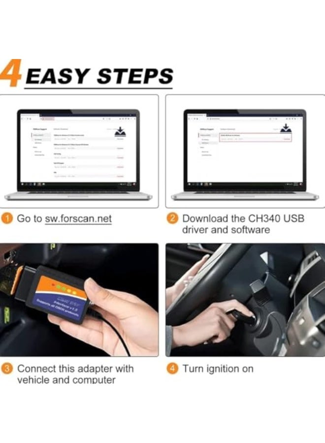 [Upgraded] ELM327 OBD2 Adapter ELM327 OBD2 to USB Cable Code Reader Scanner ELM 327 USB Cable Interface OBDII Connector OBDII Scan Automotive Diagnostic Tool for Laptop,with MS/HS CAN Switch (ELM327) - Image 4