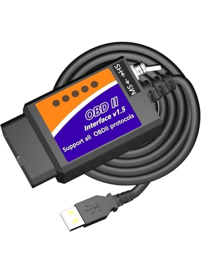 [Upgraded] ELM327 OBD2 Adapter ELM327 OBD2 to USB Cable Code Reader Scanner ELM 327 USB Cable Interface OBDII Connector OBDII Scan Automotive Diagnostic Tool for Laptop,with MS/HS CAN Switch (ELM327) - Image 1