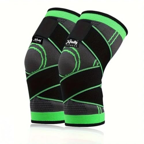 Xfinity Fitness Dual Strap Compression Knee Sleeve, Knee Brace for Men & Women, Running, Crossfit, Basketball, Pain Relief, ACL MCL Support, Adjustable Strap(PACK OF 2) (2, Green) - Image 1