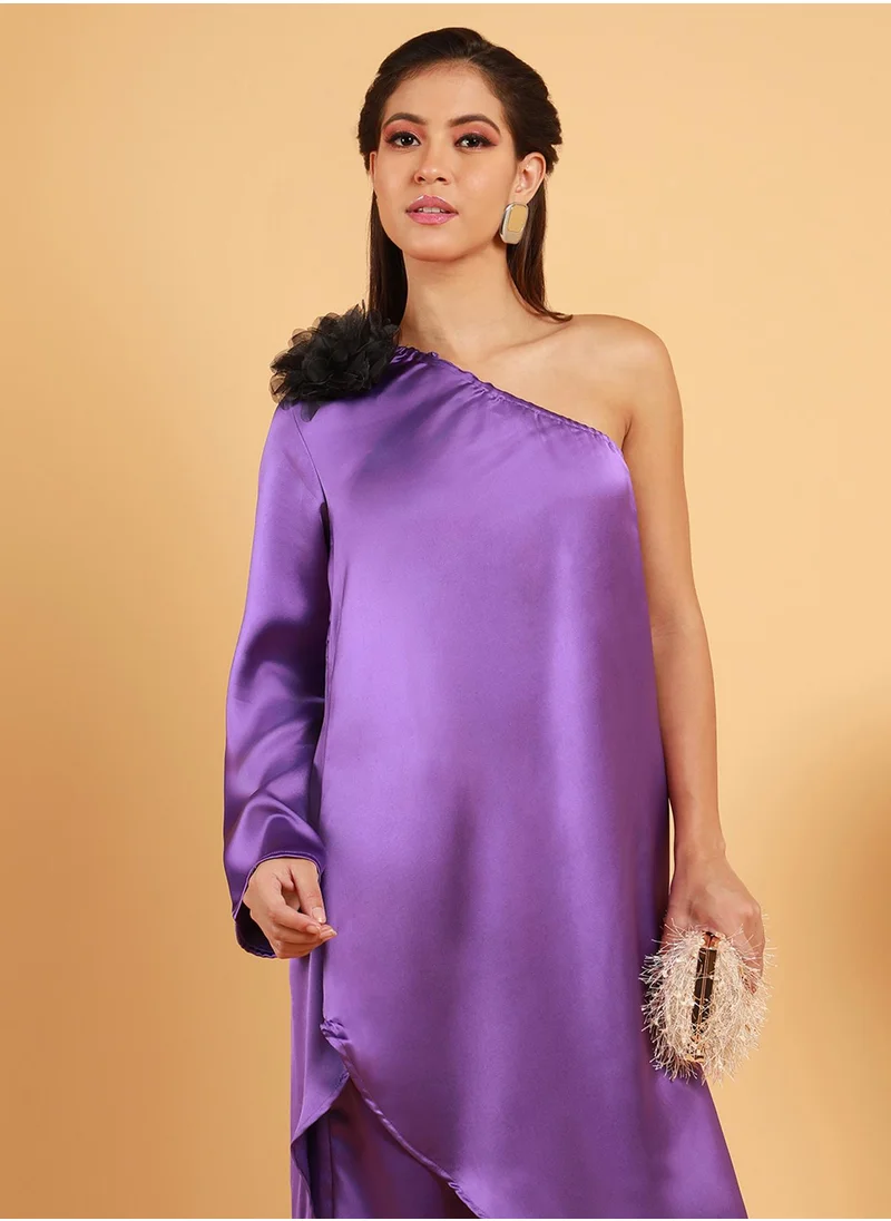 QISSA Women's Amethyst Purple Asymmetrical Flora Co-Ord Set