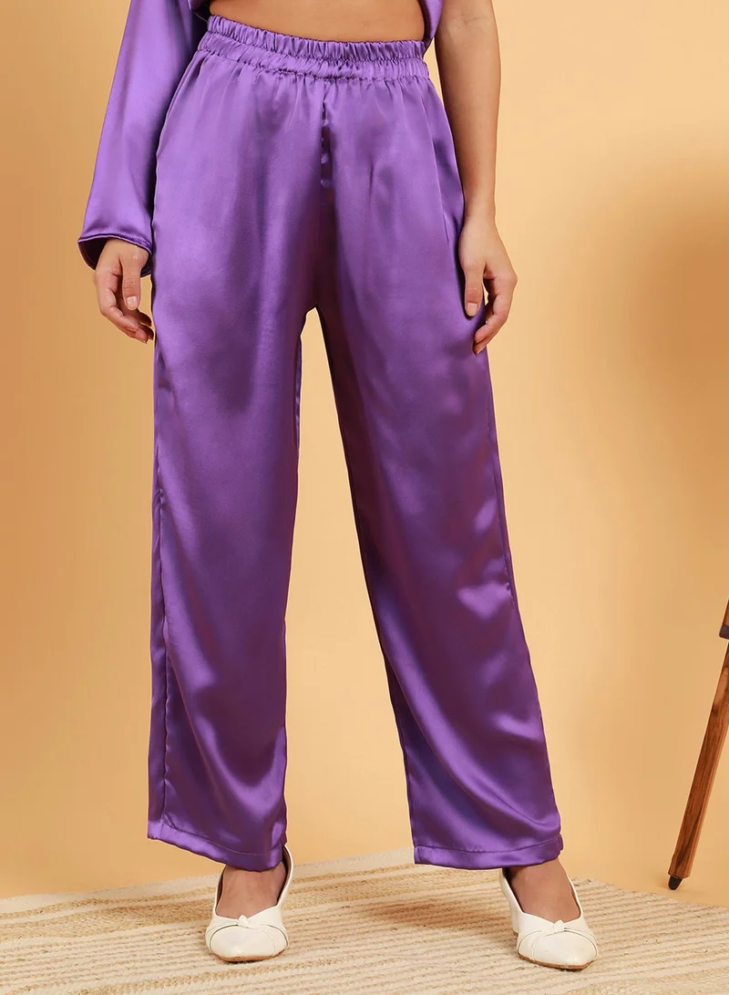QISSA Women's Amethyst Purple Asymmetrical Flora Co-Ord Set
