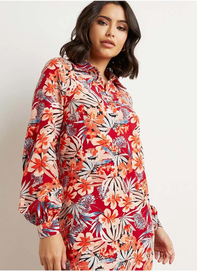 Styli Floral Print Pleated Dress