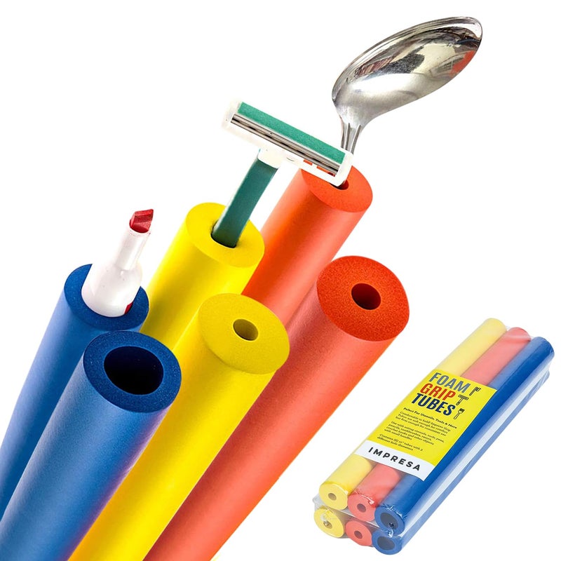 Impresa Foam Grip Tubing Customizable MultiColor BlueRedYellow 6Count SlipResistant Grip Tubes for BuiltUp Handles Adaptive Equipment Adaptive Silverware for Stroke Patients