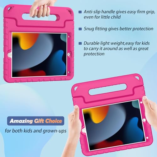 LTROP Kids Case for iPad 9th/ 8th/ 7th Generation (2021/2020/ 2019), iPad 10.2 Case with Built-in Screen Protector, Shockproof Handle Stand for iPad 9 8 7 Generation 10.2 Inch - Hot Pink - Image 4