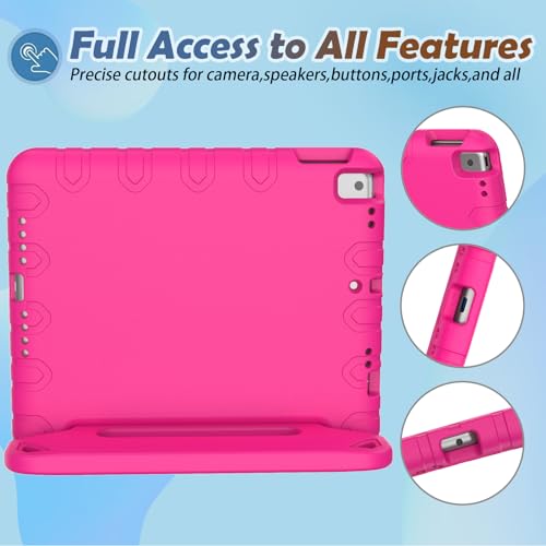 LTROP Kids Case for iPad 9th/ 8th/ 7th Generation (2021/2020/ 2019), iPad 10.2 Case with Built-in Screen Protector, Shockproof Handle Stand for iPad 9 8 7 Generation 10.2 Inch - Hot Pink - Image 5