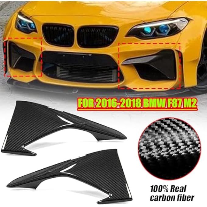 FINMOKAL 2Pcs Carbon Fiber Car Front Bumper Upper Air Vent Fang Cover Splitter Trim Compatible with BMW F87 M2 2016-2018 - Image 3