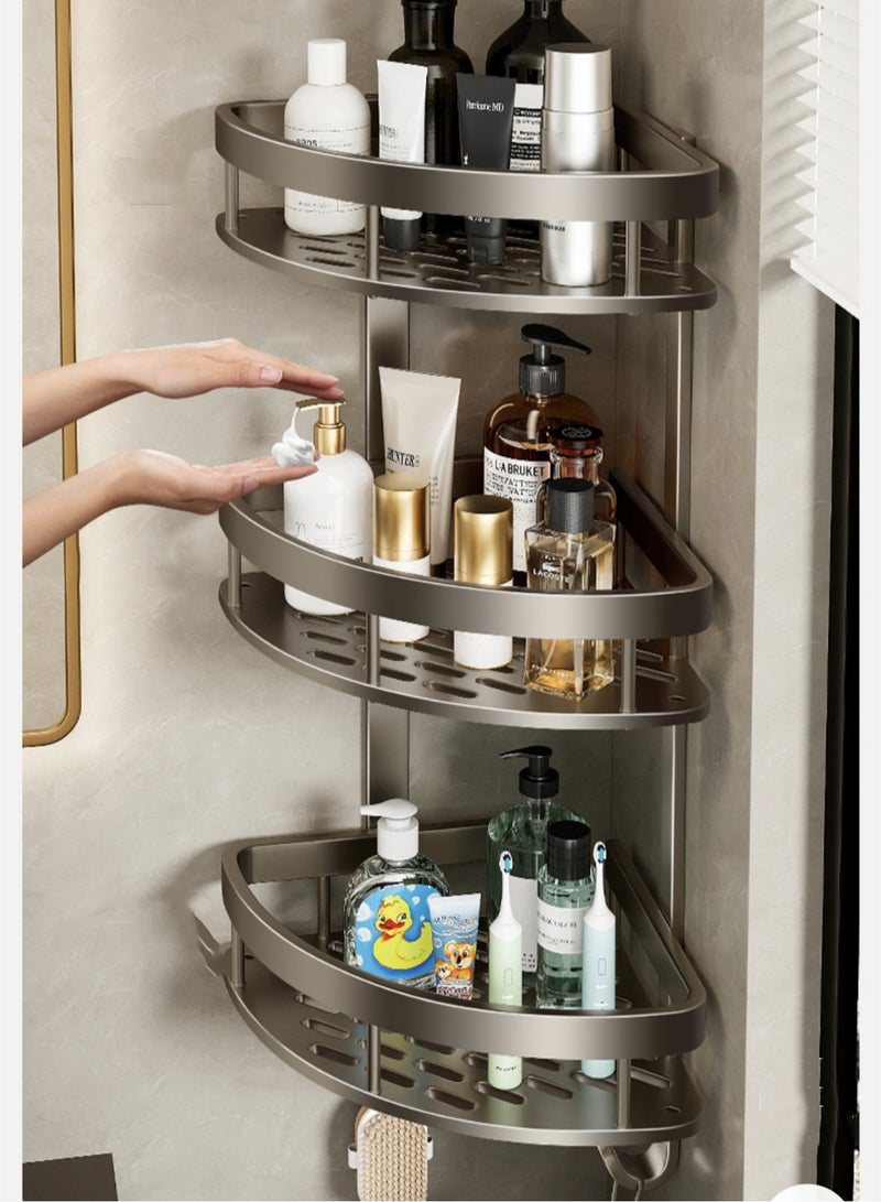 Kutis 3-Piece  Bathroom Corner  Shelf Shower Shampoo Soap Organizer Wall Mounts Storage Rack Aluminum Alloy Gray 59.5x28x21 cm - Image 1