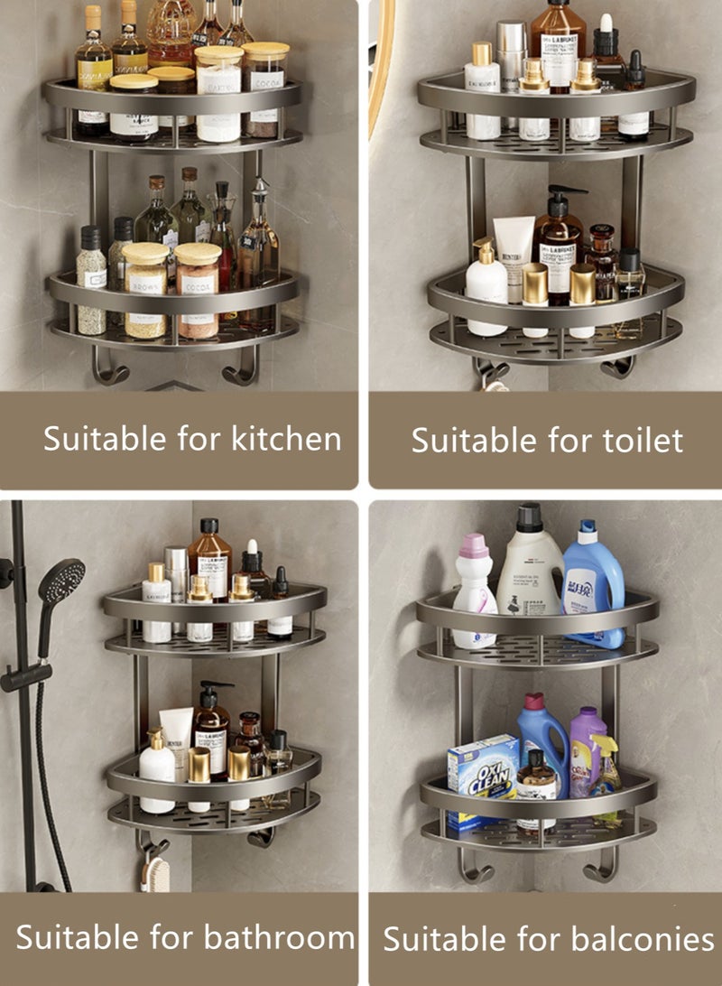 Kutis 3-Piece  Bathroom Corner  Shelf Shower Shampoo Soap Organizer Wall Mounts Storage Rack Aluminum Alloy Gray 59.5x28x21 cm - Image 5