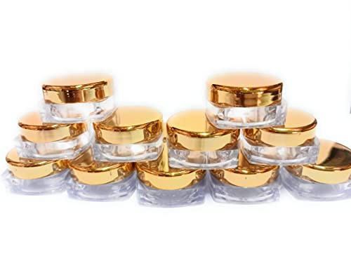 Generic Shree MAHA 5 Gram Gold Cap and Transparent Square Base Empty Cosmetic Jars | Cosmetic Glass Jars Empty (Pack of 24) - Image 3