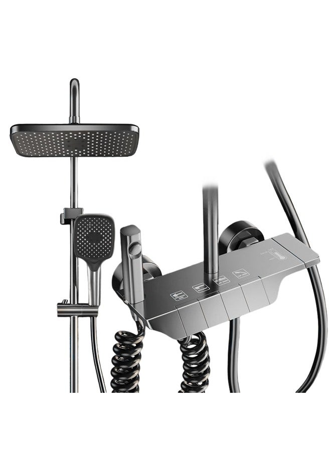 Arabest Shower System Thermostatic, 4-Function Piano Key Wall-Mounted Shower Set, with 12" Shower Head, 3 Function Hand Shower, Bath Mixers and Bidet Sprayers Brass Body（Gun Gray）  - Image 1
