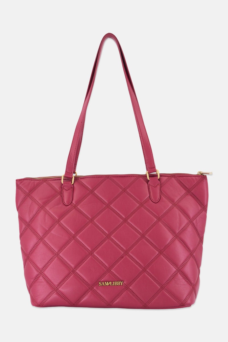 Sam And Libby Women Quilted Tote Bag, Maroon - Image 2