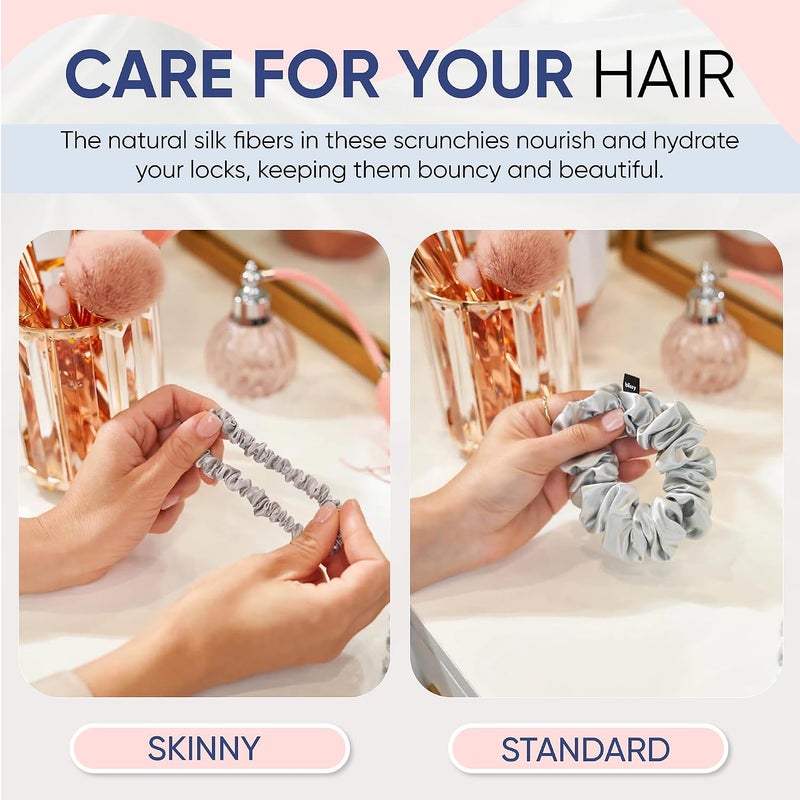 BLISSY Silk Scrunchies (3 Pack) - 100% Pure Mulberry Silk - 22 Momme 6A High-Grade Fibers - Silk Scrunchie for Straight & Curly Hair - Preventing Breakage, Tangling, & Creasing (Silver Regular) - Image 2
