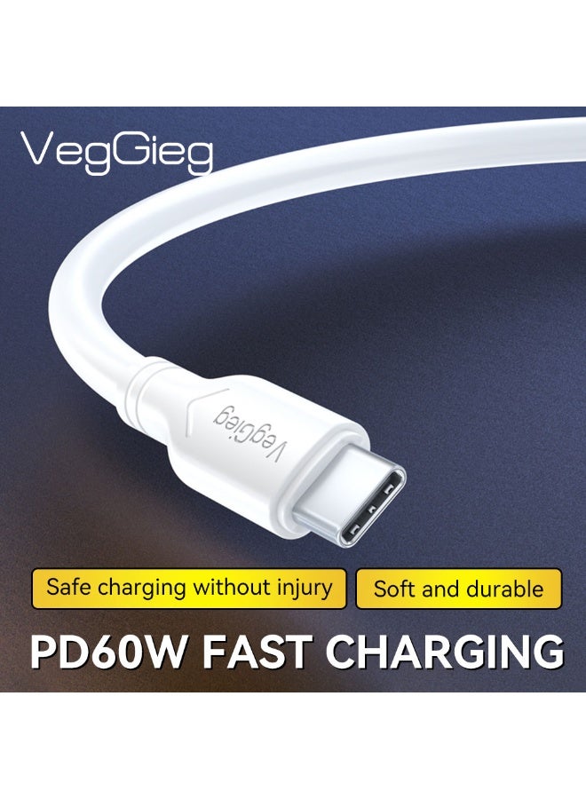 فيج جيج كابل شحن ونقل بيانات سريع من USB C إلى USB C - 60 وات 3 أمبير، 480 ميجابت في الثانية، أبيض متين 1.2 متر - Image 2