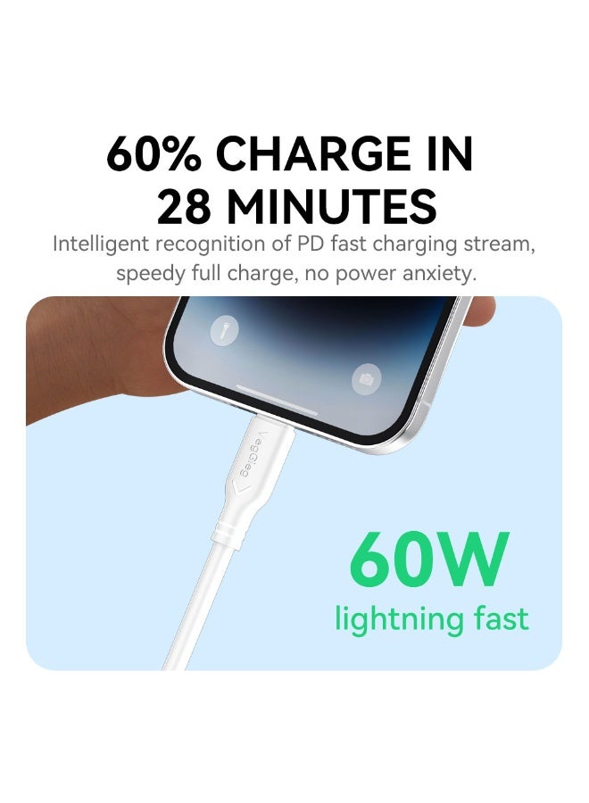 فيج جيج كابل شحن ونقل بيانات سريع من USB C إلى USB C - 60 وات 3 أمبير، 480 ميجابت في الثانية، أبيض متين 1.2 متر - Image 4