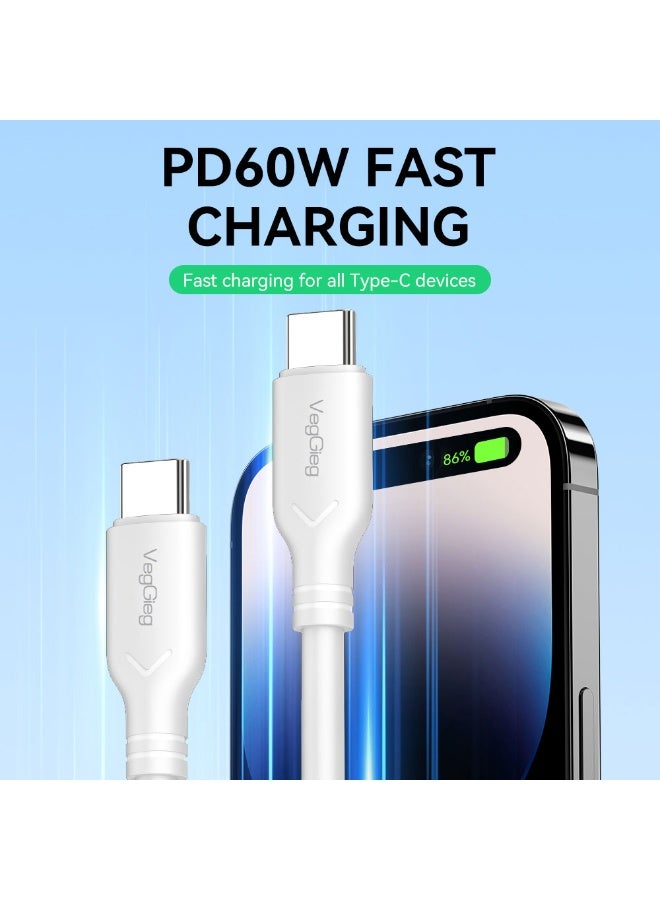 فيج جيج كابل شحن ونقل بيانات سريع من USB C إلى USB C - 60 وات 3 أمبير، 480 ميجابت في الثانية، أبيض متين 1.2 متر - Image 5