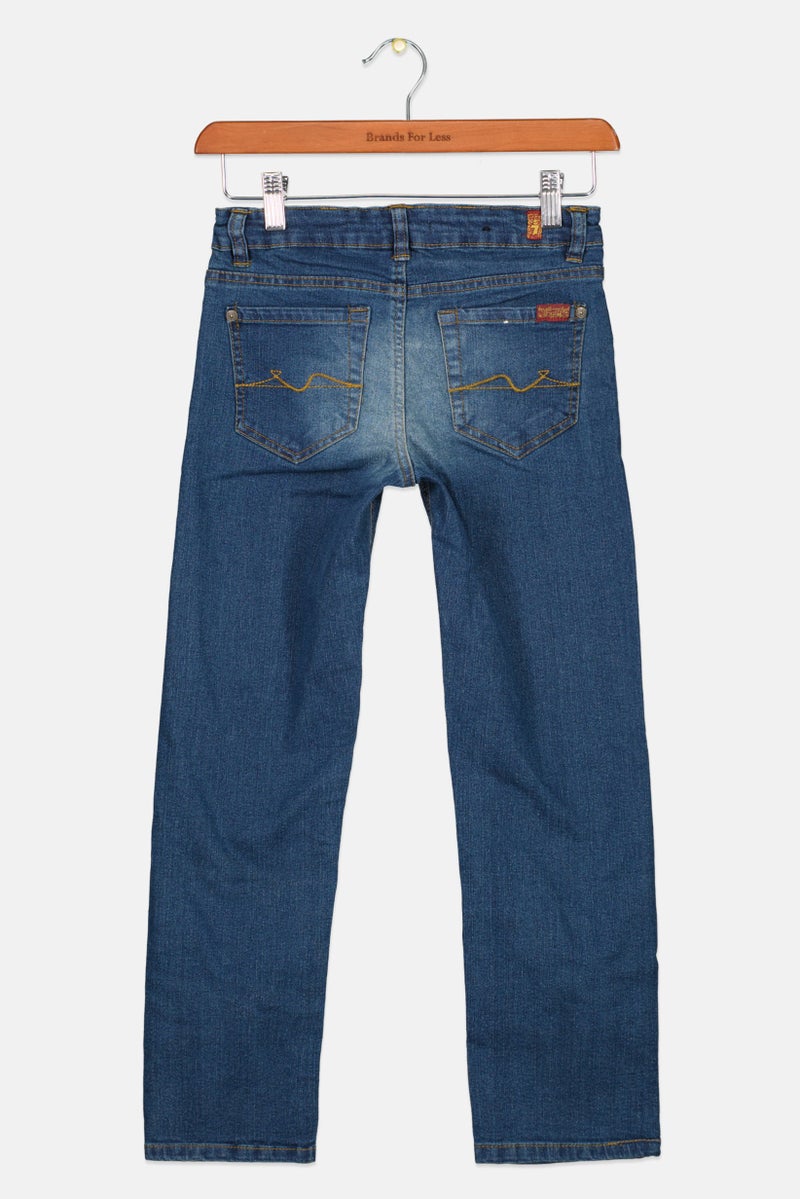 7 FOR ALL MANKIND Kids Girl Standard Straight Leg Washed Jeans, Blue  - Image 2
