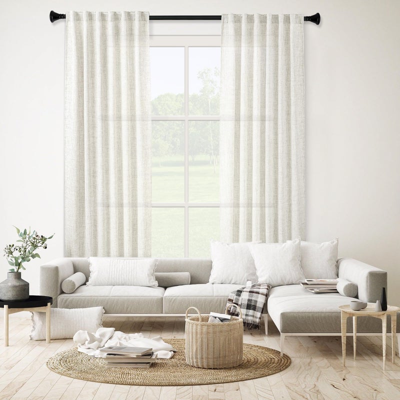 MEETBILY Semi Sheer Linen Curtains 95 Inches Long 2 Panel Set  Back Tab Rod Pocket Linen Farmhouse Light Filtering Two Pages Window Treatment Drapes for Living Room Bedroom 50x95 in Length Cream/Beige - Image 5