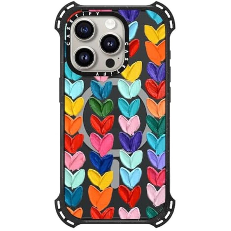 Casetify Bounce iPhone 15 Pro Case 【6X Military Grade Drop Tested / 21.3ft Drop Protection/Compatible with Magsafe】 - Clear Polka Daub Hearts - Triple Black - Image 1