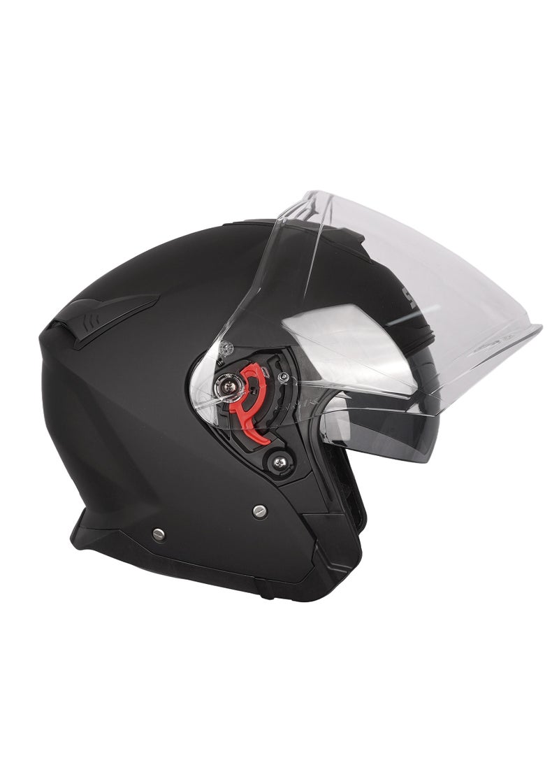 SMK Open Face Motorcycle Helmet Matte Black, Sun Visor - 70021 - Image 1