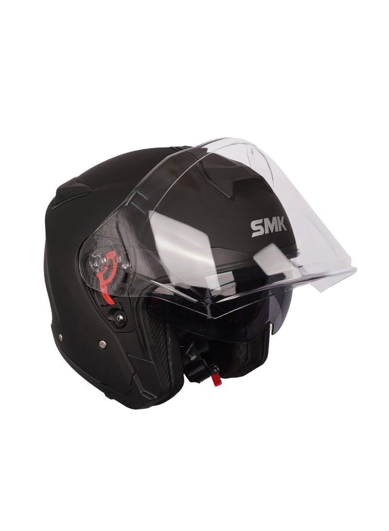 SMK Open Face Motorcycle Helmet Matte Black, Sun Visor - 70021 - Image 3