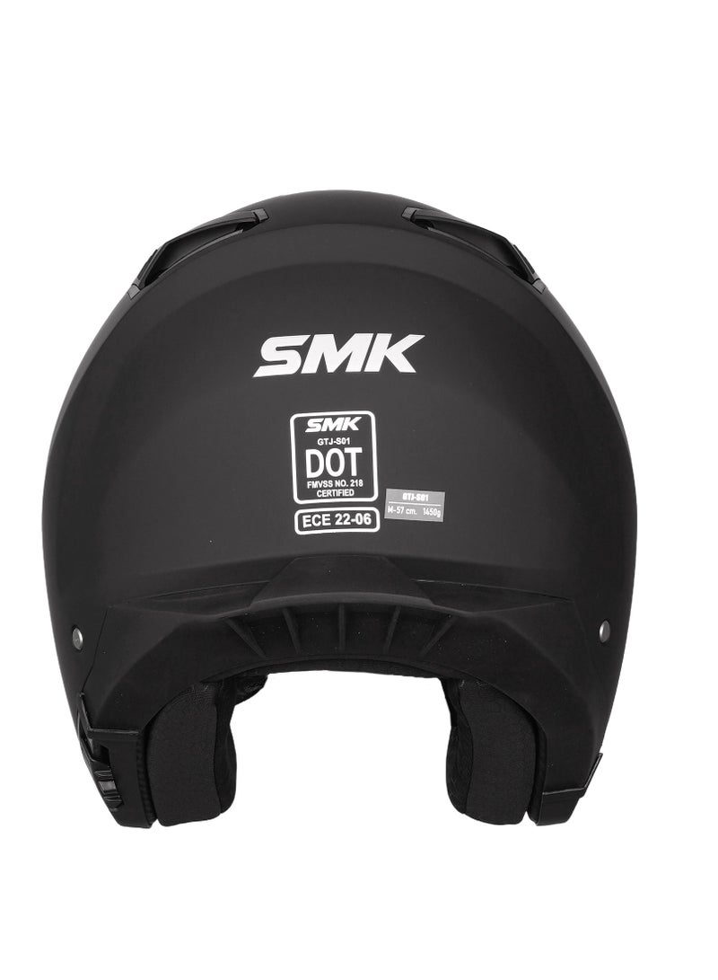 SMK Open Face Motorcycle Helmet Matte Black, Sun Visor - 70021 - Image 4